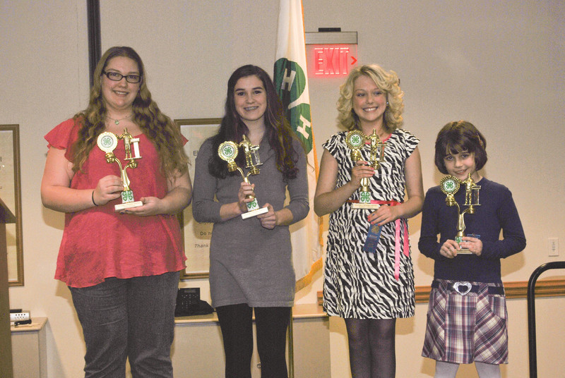 The 2014 Sussex County 4-H Public Speaking Contest winners are (l-r) Emmaly Salkowitz, senior age division; Jill Koski, 12-13 age division; Jenna Anger, 10-11 age division; and Zoe Probert, 8-9 age division. These four winners will represent Sussex County in the state-level 4-H Public Speaking Contest held during the Delaware State Fair in July. SOURCE SUBMITTED